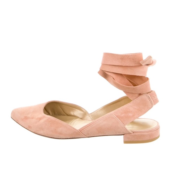 Stuart Weitzman Pink Suede Flats with Bow - Picture 3 of 6